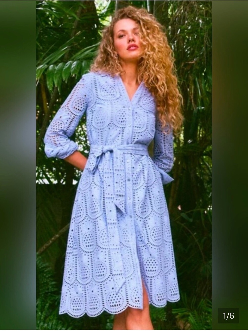 Lilly Pulitzer Eira Light Blue Eyelet Shirtdress Midi size 4
